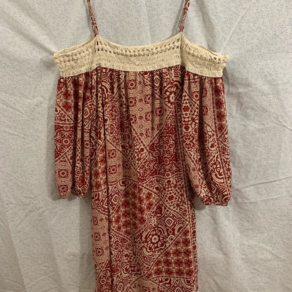 Trixxi Off the Shoulder Red & Cream Dress